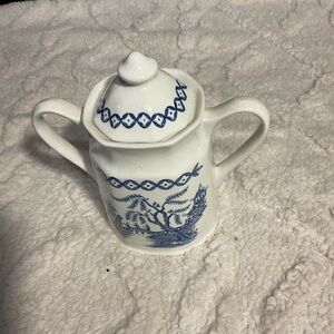 Vintage J&G Meakin Octagonal Blue White Ceramic Sugar Bowl